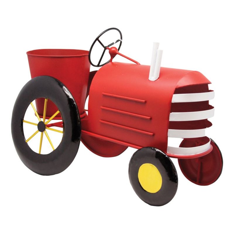 Alpine 10.24 in. H x 7.09 in. W Red Metal Tractor Planter