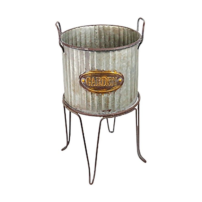 Alpine 19 in. H x 8 in. Dia. Rustic Metal Flower Can Planter