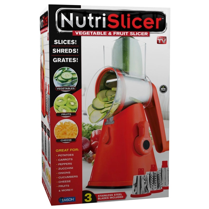 As Seen On TV NutriSlicer 3 in 1 Countertop Vegetable and Fruit Slicer, Red