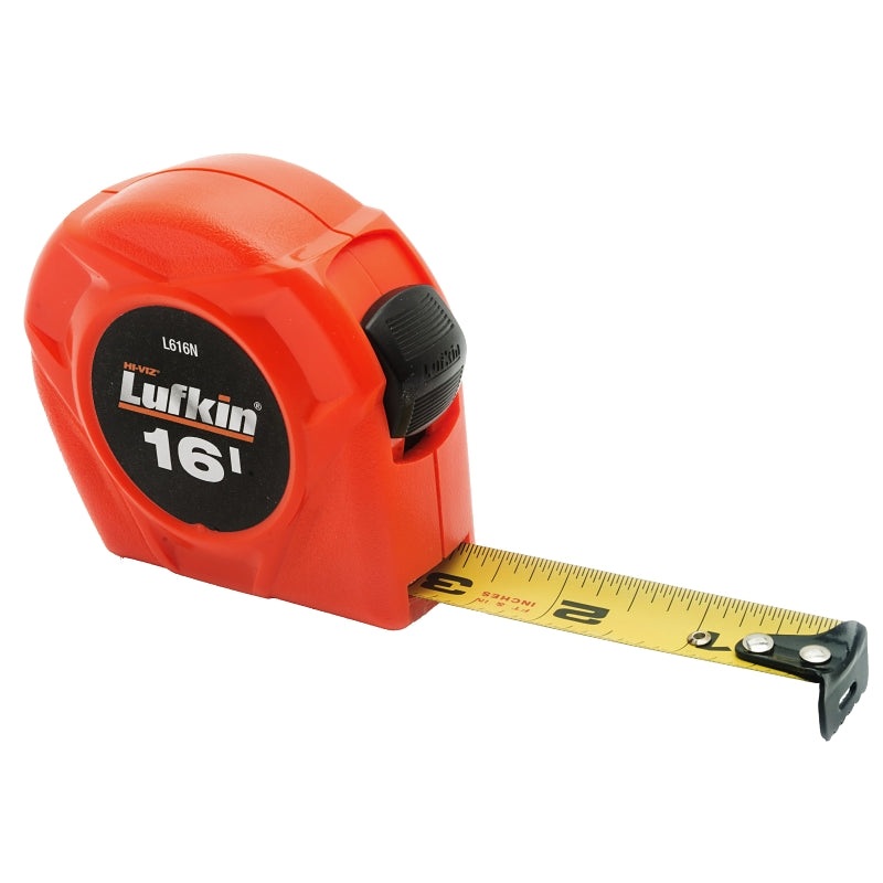 Crescent Lufkin L600N Series L616N Tape Measure, 16 ft L Blade, 3/4 in W Blade, Steel Blade, Plastic Case, Orange Case