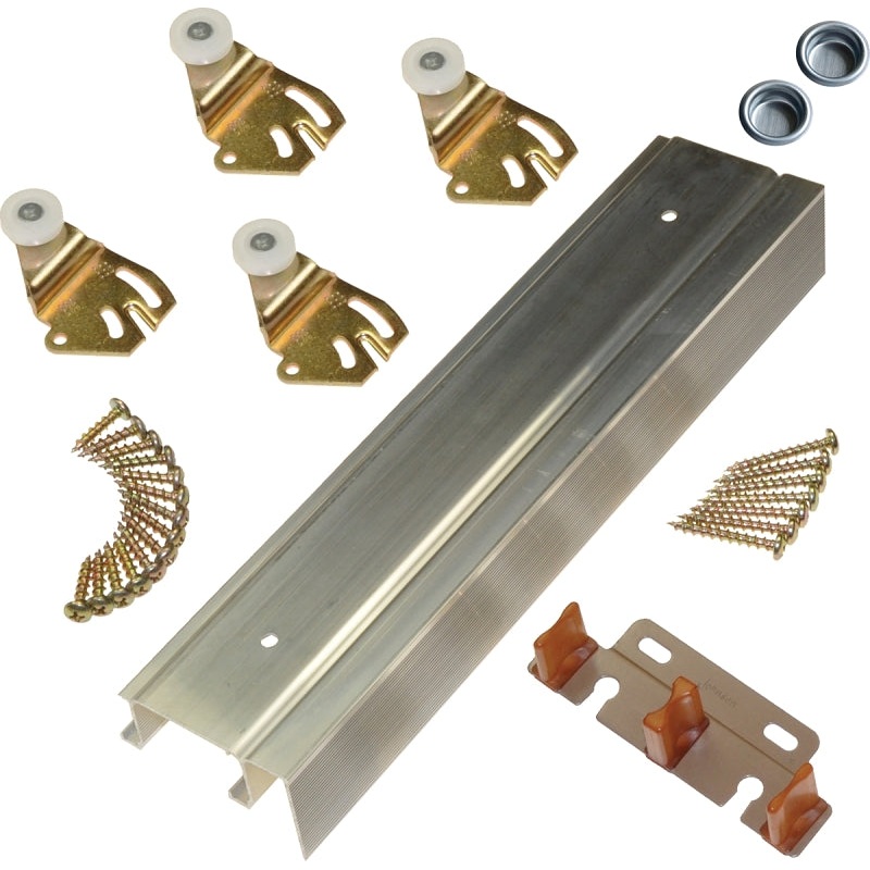 Johnson Hardware 2200F481 By-Pass Door Hardware Set, 48 in L Track, For: 50 lb Sliding Doors