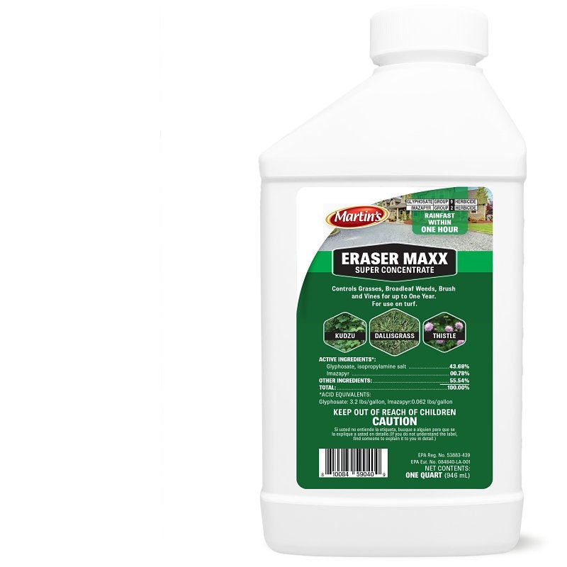 Martin’s ERASER MAX 82002488 Weed Killer, Liquid, Clear Yellow, 1 qt Bottle