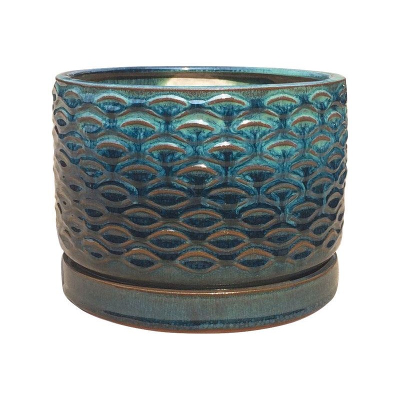 Trendspot 8 in. W Blue Ceramic Planter