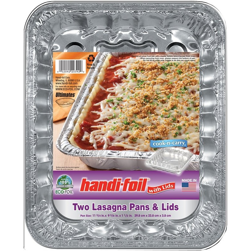 Handi-Foil Cook-n-Carry 20392-10 Lasagna Pan with Plastic Lid, 11-3/4 in OAL, Aluminum, Pack of 10