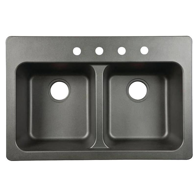 Kindred FTB904BX Kitchen Sink, 4-Deck Hole, 33 in OAW, 22 in OAH, 9 in OAD, Tectonite, Black, Top
