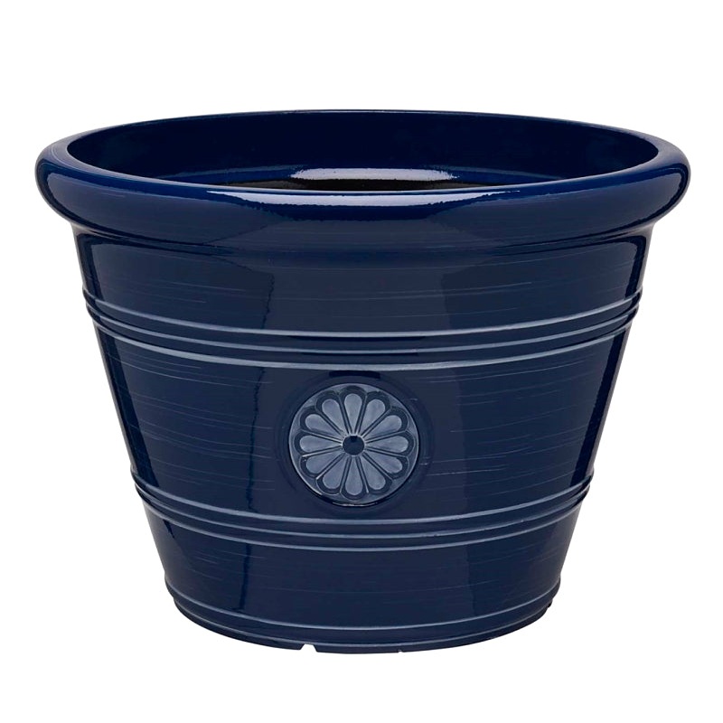 Southern Patio CMX-064718 Planter, 15-1/2 in H, Navy Blue/White