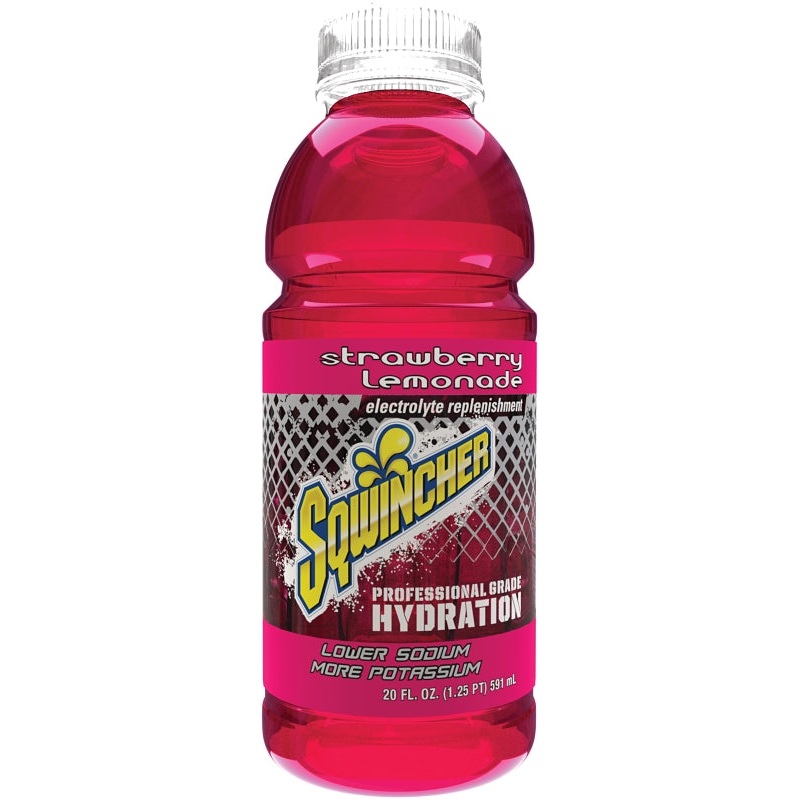 Sqwincher X462-MB600 Ready-to-Drink Hydration, Liquid, Lemonade, Strawberry Flavor, 20 oz Bottle, Pack of 24