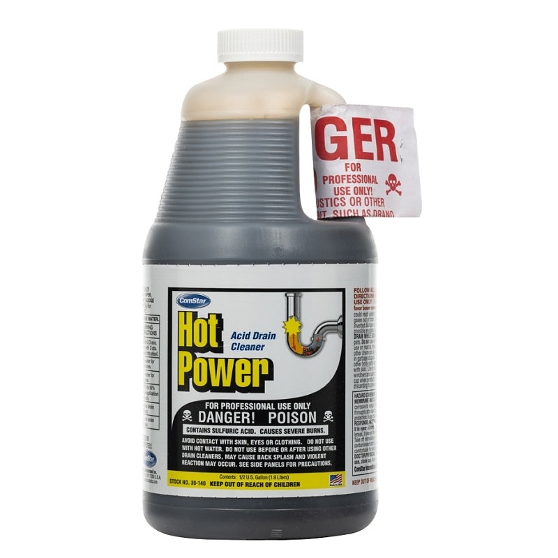 ComStar Hot Power 30-140 Drain Cleaner, Liquid, Amber, Sharp, 0.5 gal Bottle, Pack of 6