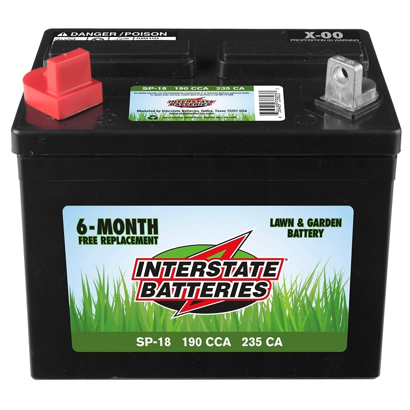 Interstate Batteries SP-18 Lawn and Garden Battery, Lead-Acid, 7-3/4 x 7-5/16 in