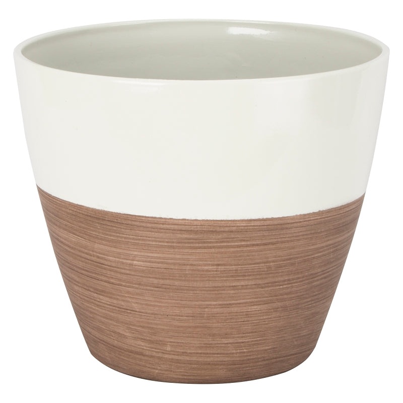 Landscapers Select PT-S067 Planter, 8 in Dia, 7 in H, Round, Resin, Ivory/Wood, Ivory/Wood, Pack of 6