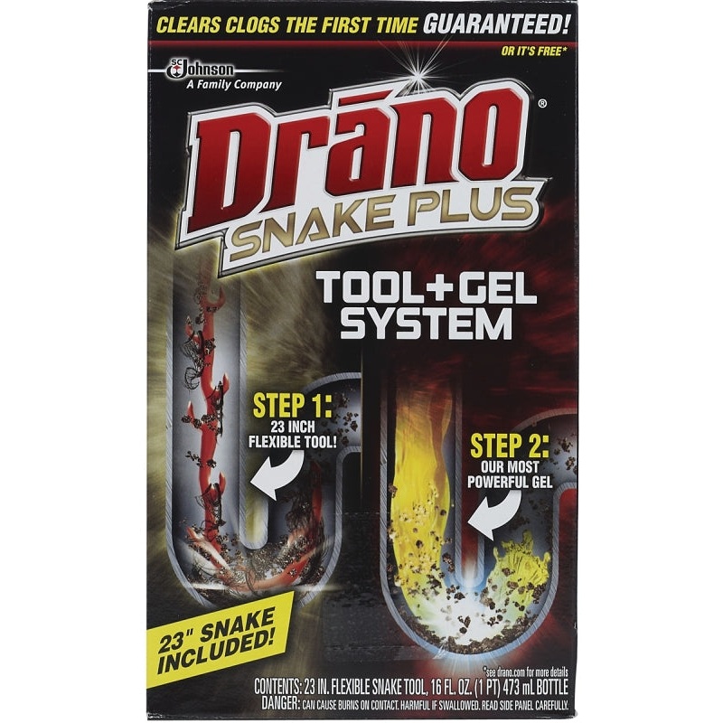 SC Johnson Drano Snake Plus 70241 Drain Cleaner, Gel, Bleach