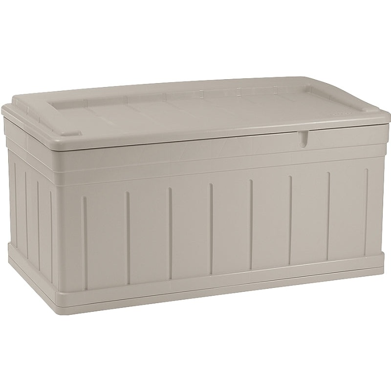 Suncast DB9750 Deck Box, 53 in W, 29 in D, 27-1/2 in H, Resin, Light Taupe