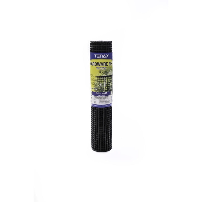 Tenax 711391 Hardware Net, 15 ft L, Quadrangular Mesh, 1/2 x 1/2 in Mesh, Polyethylene, Black