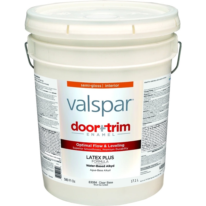 Valspar 045.0083084.008 Cabinet/Door and Trim Paint, Water Base, Semi-Gloss Sheen, Clear, 5 gal, Pail
