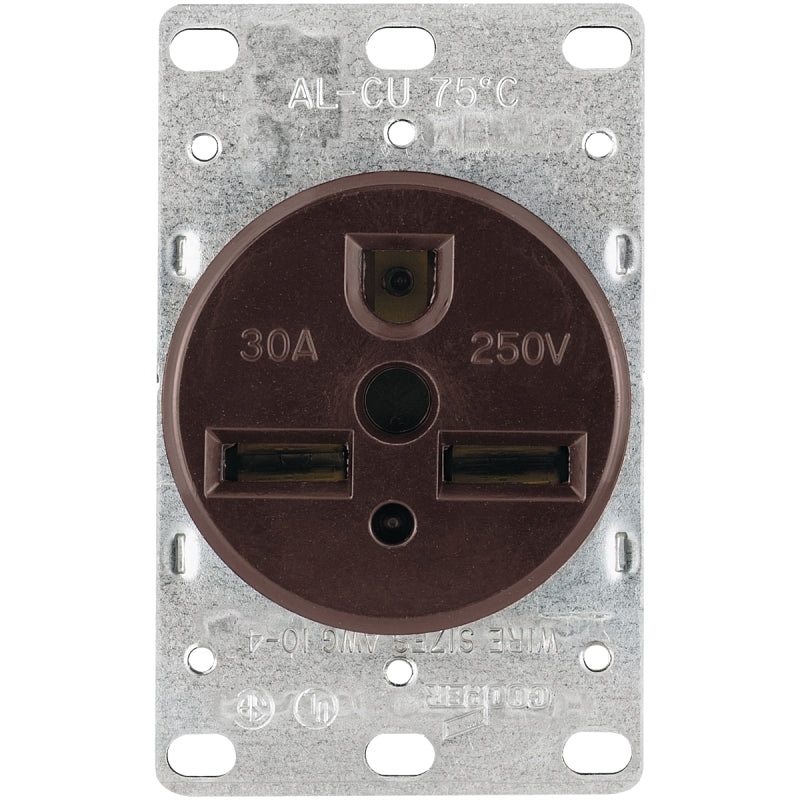 Arrow Hart 1234-BOX Power Receptacle, 2 -Pole, 250 V, 30 A, NEMA: NEMA 6-30R, Brown