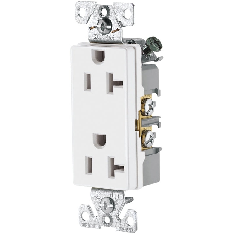 Arrow Hart 6352 6352W-BU Duplex Receptacle, 2 -Pole, 20 A, 125 V, Back, Side Wiring, NEMA: 5-20R, White