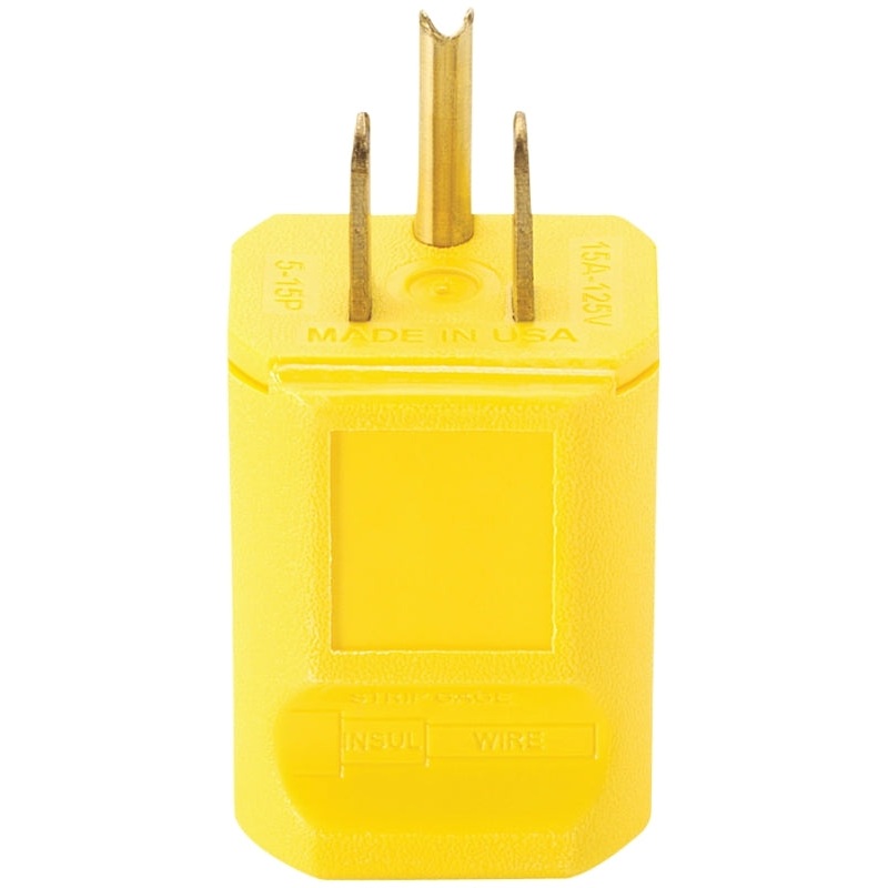 Arrow Hart AH5965Y Electrical Plug, 2 -Pole, 15 A, 125 V, Male, NEMA: NEMA 5-15, Yellow