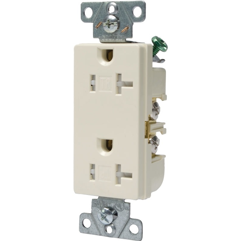 Arrow Hart TR6352 TR6352W-BOX Duplex Receptacle, 2 -Pole, 20 A, 125 V, Back, Side Wiring, NEMA: 5-15R, White