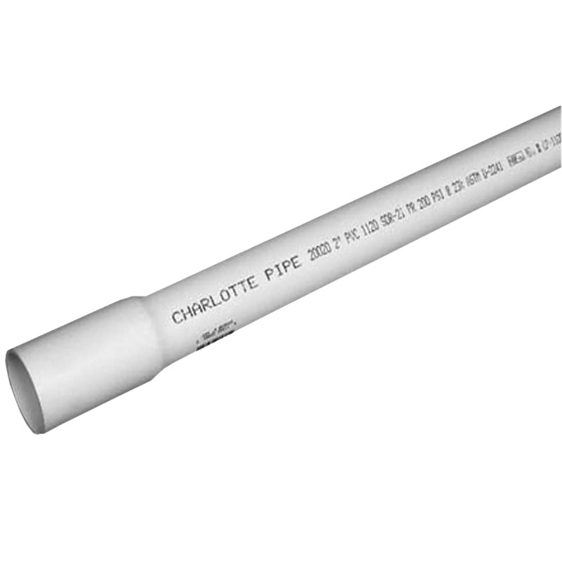 Charlotte Pipe PVC 20020B 0600 Sewer and Drain Pipe, 2 in, 20 ft L, SCH 40, SDR 21 Schedule, PVC