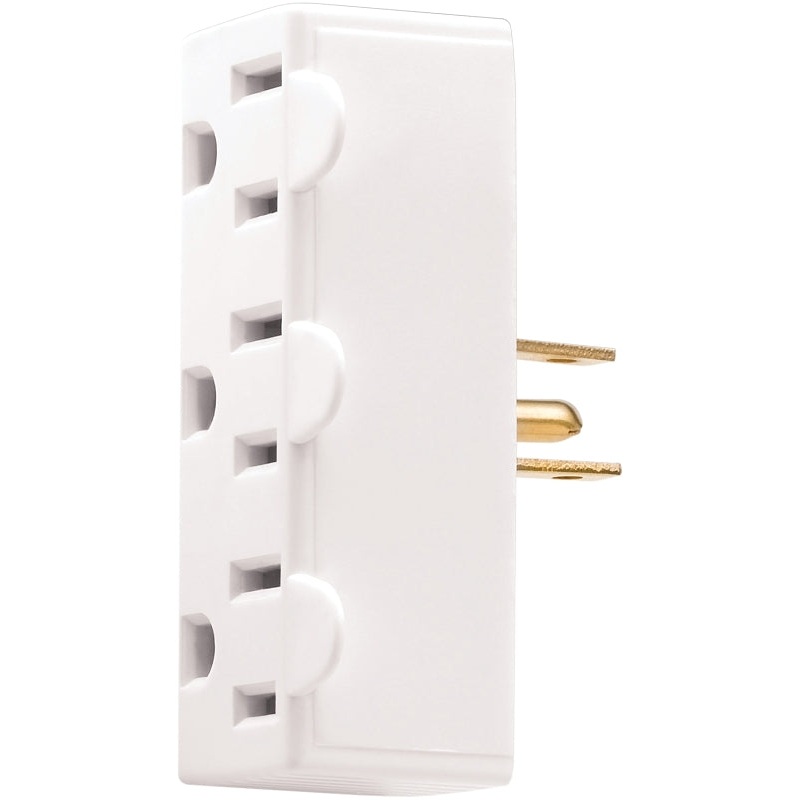 Eaton Cooper Wiring 1147W-BOX Outlet Adapter, 2 -Pole, 15 A, 125 V, 3 -Outlet, NEMA: NEMA 5-15R