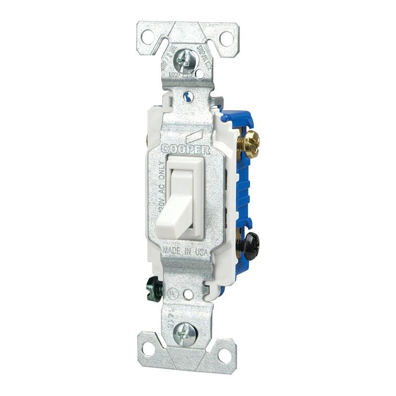Eaton Cooper Wiring 1303W Toggle Switch, 15 A, 120 V, Polycarbonate Housing Material, White, Pack of 10