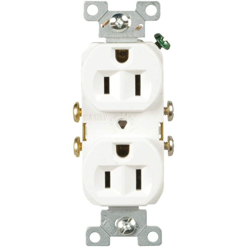 Eaton Cooper Wiring CR15W Duplex Receptacle, 2 -Pole, 15 A, 125 V, Side Wiring, NEMA: 5-15R, White