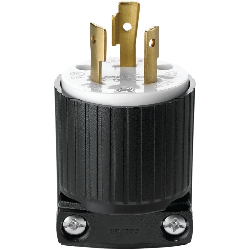 Eaton Cooper Wiring L620P Electrical Plug, 2 -Pole, 20 A, 250 V, NEMA: NEMA L6-20, Black/White