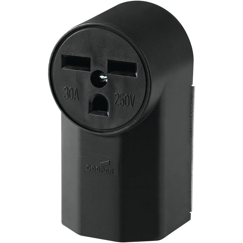 Eaton Cooper Wiring WD1232 Power Receptacle, 2-Pole, 250 V, 30 A, NEMA 6-30R, Black
