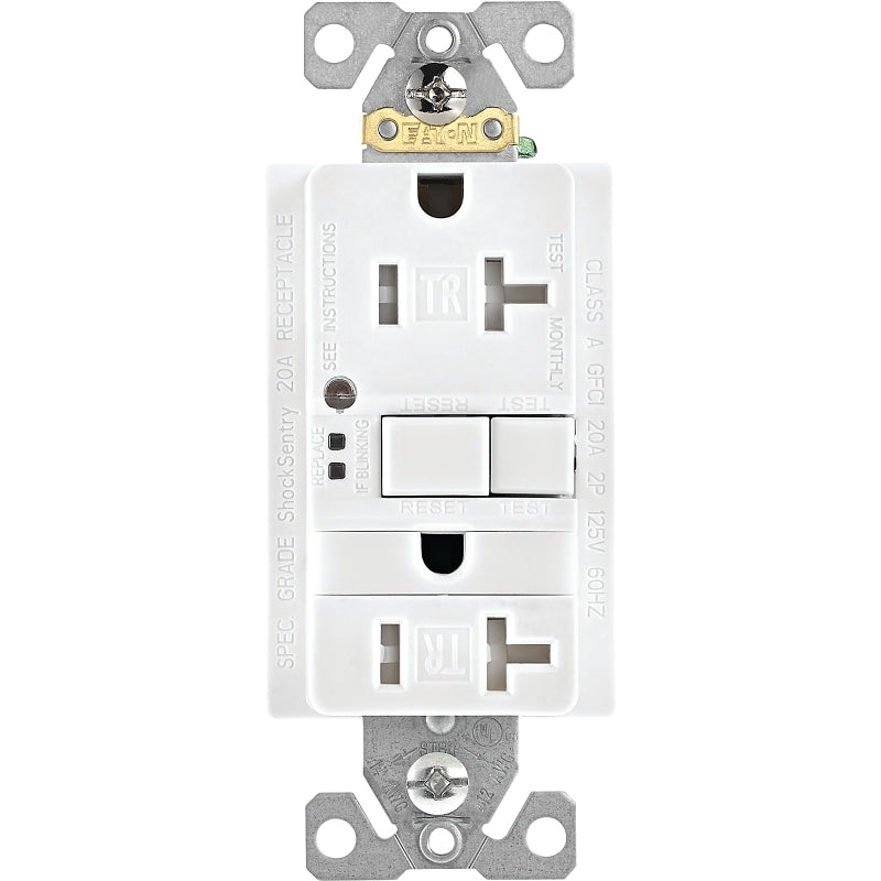 Eaton TRSGFNL20W-K-L GFI Decora Self-Test Receptacle, 20 A, White