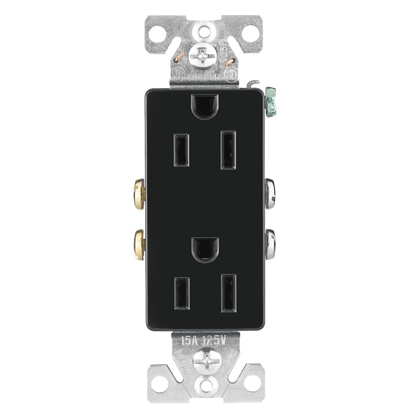 Eaton Wiring Devices 1107BK-C Duplex Receptacle, Nylon, Black, 2-Pole, 15 A, 125 V, Back, Side Wiring, Pack of 10