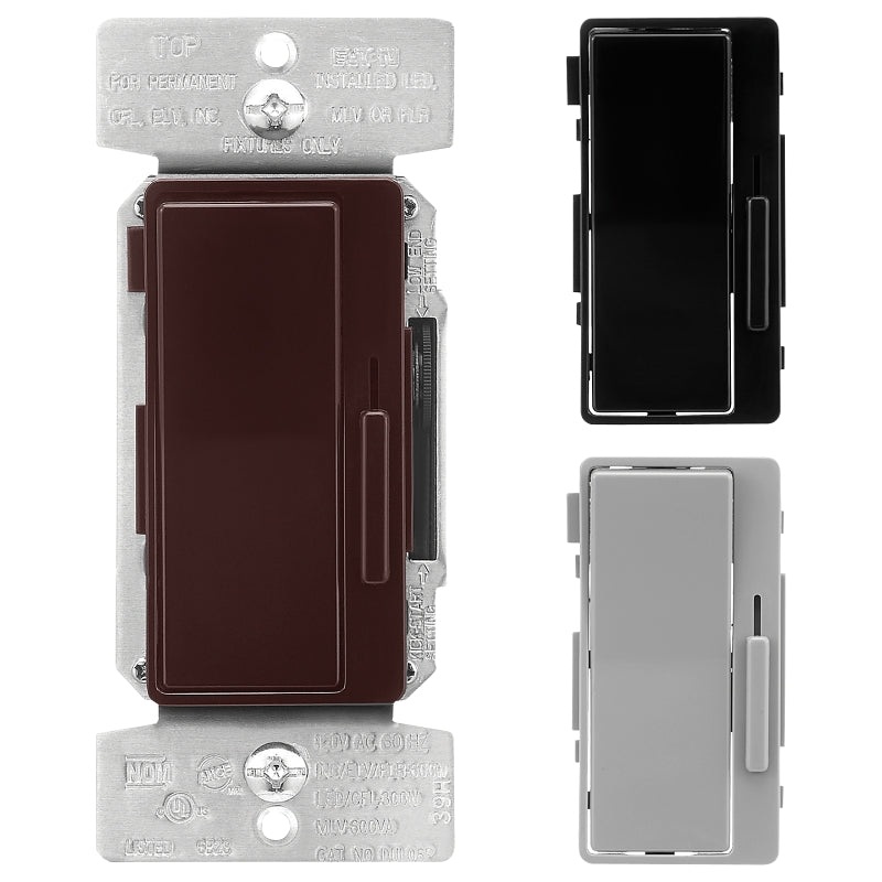 Eaton Wiring Devices DULO6P-C7-KB-L Decorator Dimmer, 120 V, 600 W, CFL, Halogen, Incandescent, LED Lamp, 3-Way