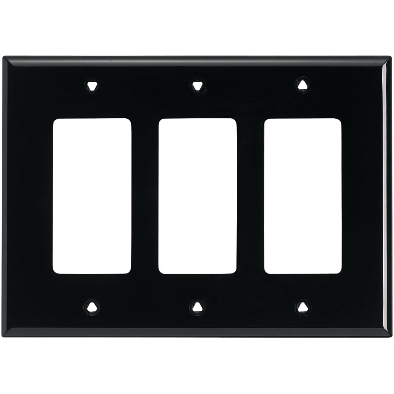 Eaton Wiring Devices PJ263BK Wallplate, 4.87 in L, 6-3/4 in W, 3 -Gang, Polycarbonate, Black