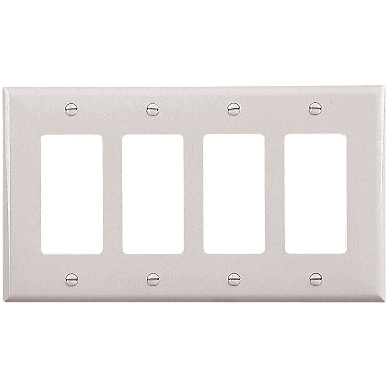 Eaton Wiring Devices PJ264W Wallplate, 4.87 in L, 8.56 in W, 4 -Gang, Polycarbonate, White, High-Gloss