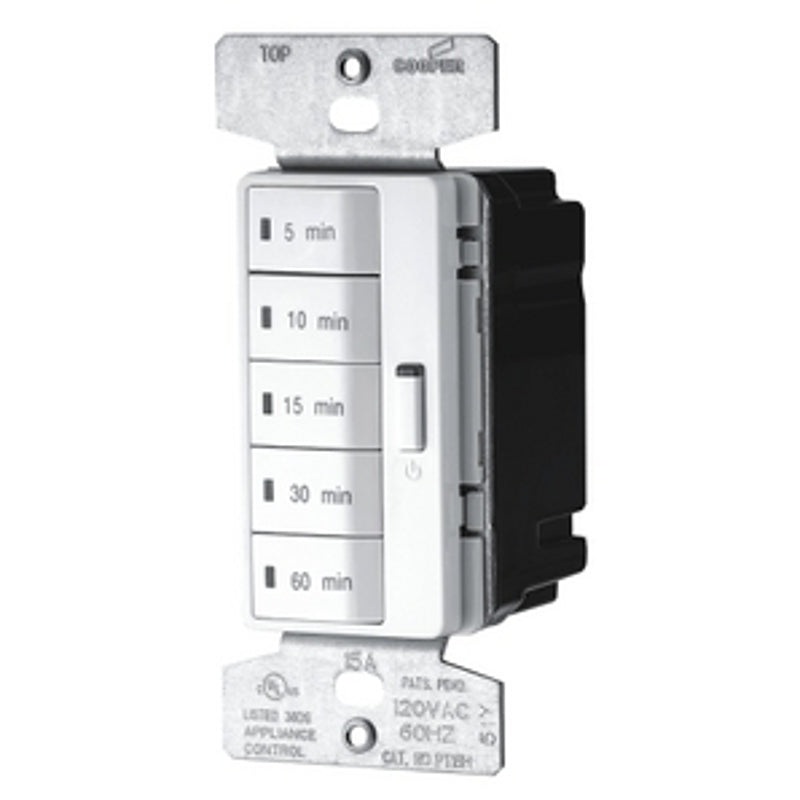 Eaton Wiring Devices PT18M-W-K-L Minute Timer, 15 A, 120 V, 1800 W, 5 to 60 min Time Setting, White