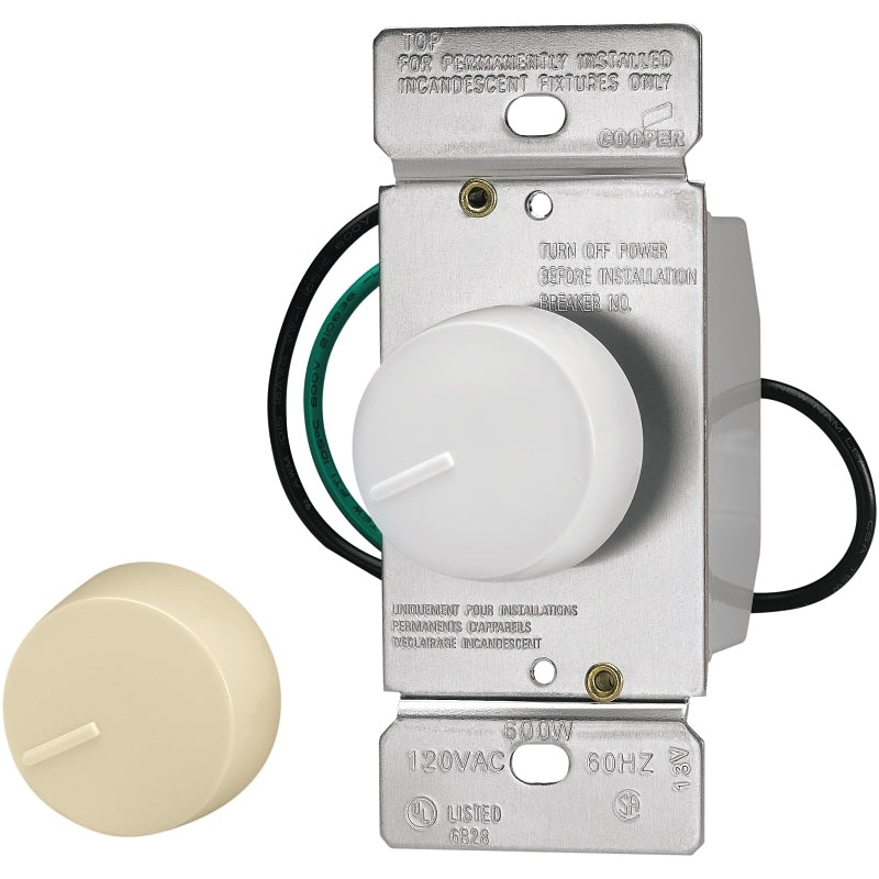 Eaton Wiring Devices RI06P-VW-K2-L Rotary Dimmer, 120 V, Incandescent Lamp, Ivory/White, 3-Way
