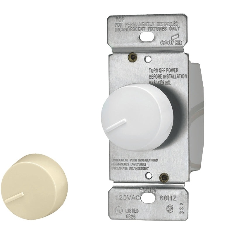 Eaton Wiring Devices RI306P-VW-K2-L Rotary Dimmer, 120 V, Ivory/White, Incandescent Lamp, 3-Way