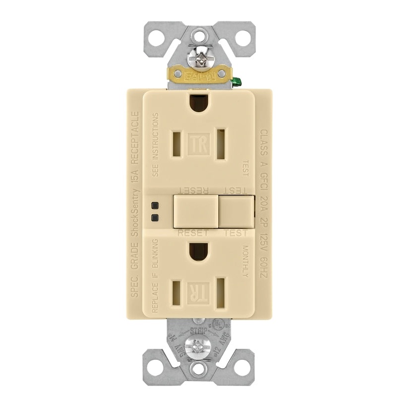 Eaton Wiring Devices TRSGF15V-BOX GFCI Duplex Receptacle, Nylon, Ivory, 2-Pole, 15 A, 125 V, 60 Hz