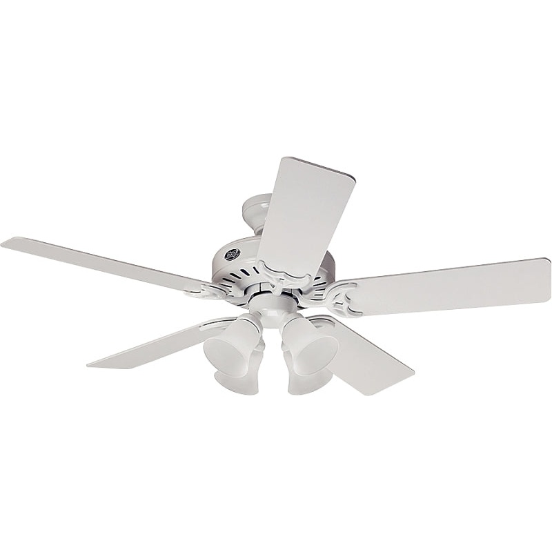 Hunter 53062/20181 Ceiling Fan, 4696 cfm Air, 5-Blade, Bleached Oak/White Blade, 52 in Sweep, 3-Speed