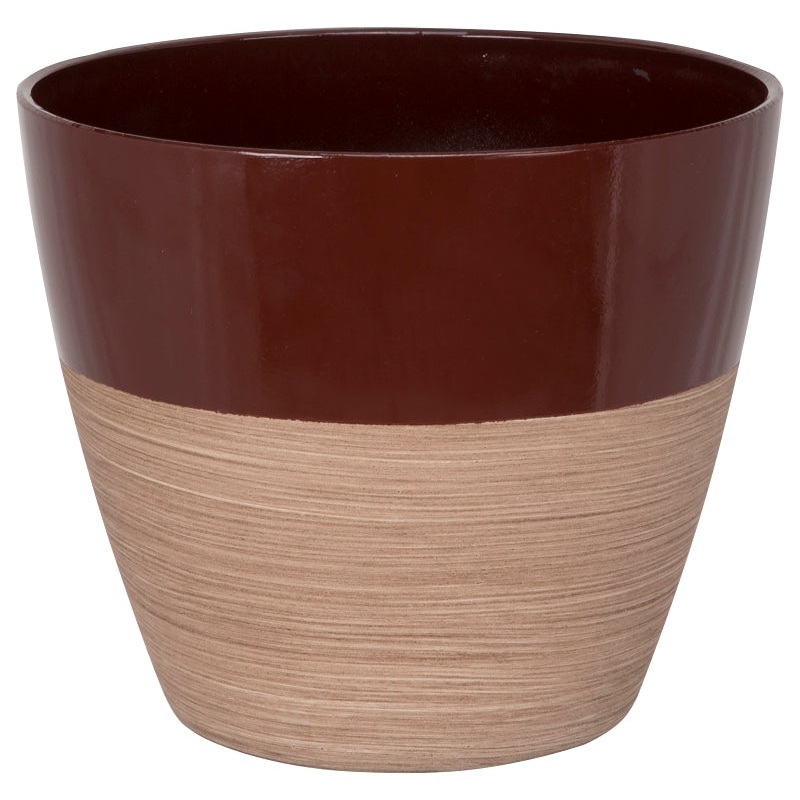 Landscapers Select PT-S068 Planter, 8 in Dia, 7 in H, Round, Resin, Red/Wood, Red/Wood, Pack of 6