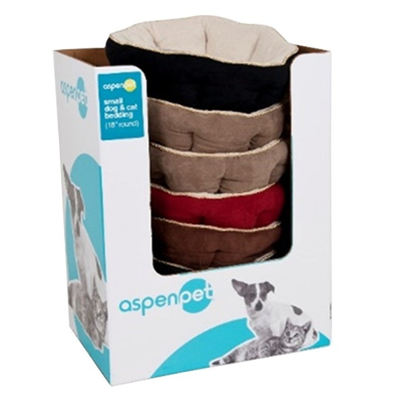 Aspenpet 26947/26542 Pillow Pet Bed, 18 in L, 18 in W, Round, Polyester Fill, Fabric Cover, Assorted, Pack of 16