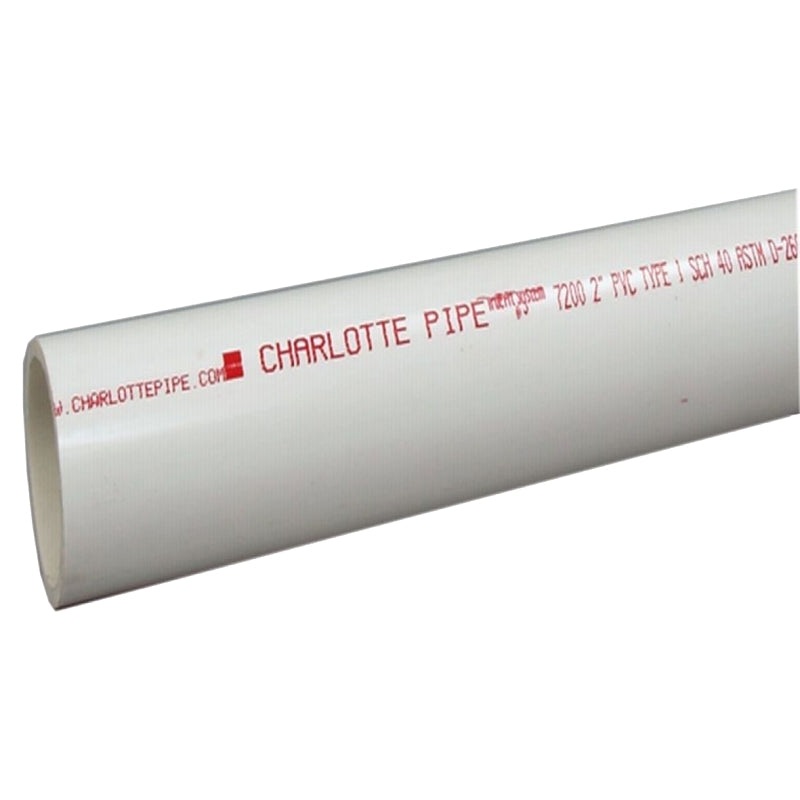 Charlotte Pipe PVC 07200 0600 Pipe, 2 in, 10 ft L, SCH 40 Schedule, PVC, White