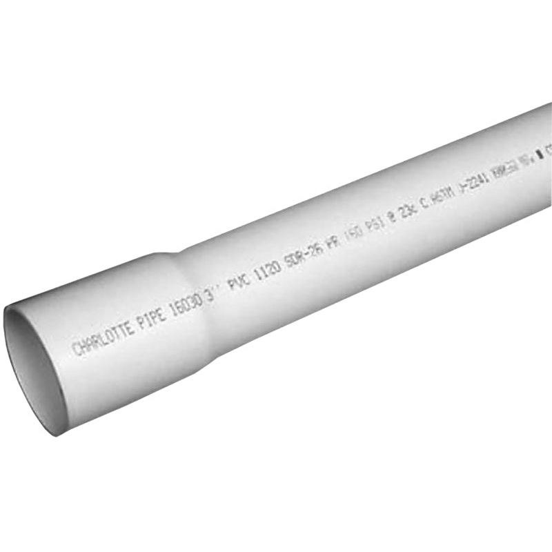 Charlotte Pipe PVC 16020B 0600 Pipe, 2 in, 20 ft L, PVC, White