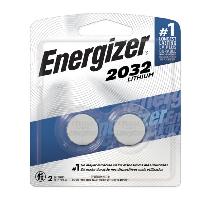 Energizer 2032BP-2 Coin Cell Battery, 3 V Battery, 235 mAh, CR2032 Battery, Lithium, Manganese Dioxide