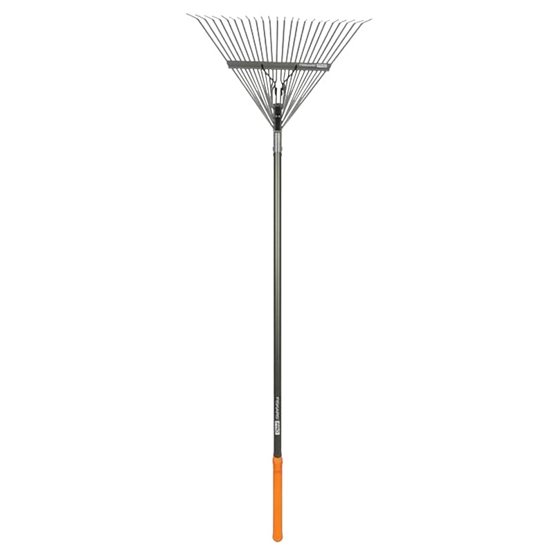 Fiskars 397930-1001 Pro Leaf Rake, Steel Tine, 24-Tine, Aluminum Handle, 66 in L Handle