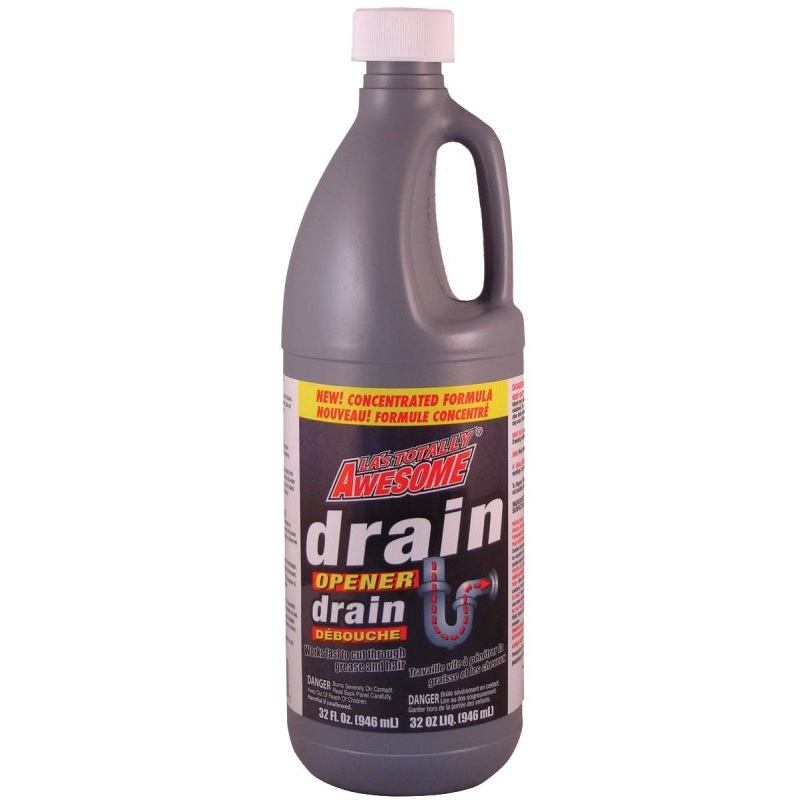 LA’s TOTALLY AWESOME 216 Drain Opener, Liquid, Clear, Light Lemon, 32 oz Bottle, Pack of 12