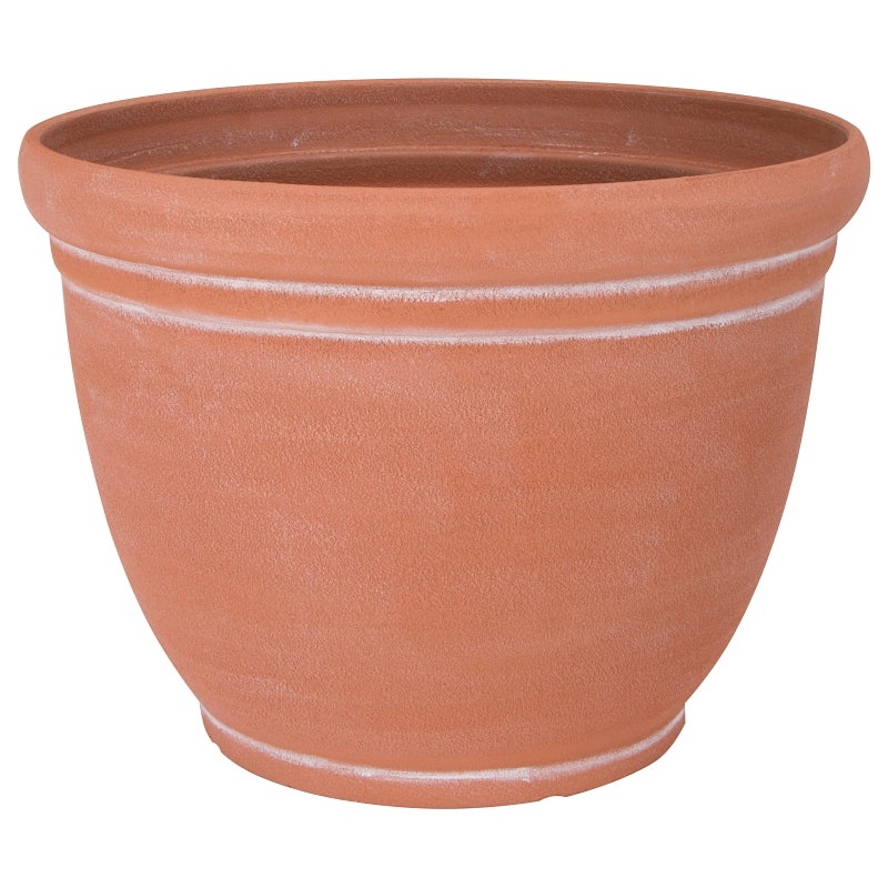 Landscapers Select PT-S059 Planter, 15 in Dia, 11.5 in H, Round, Resin, Terra Cotta, Terra Cotta, Pack of 6