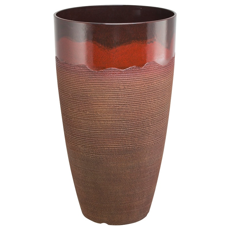 Landscapers Select PT-S065 Planter, 12 in Dia, 21 in H, Tall Round, Resin, Red, Red Wave, Pack of 4