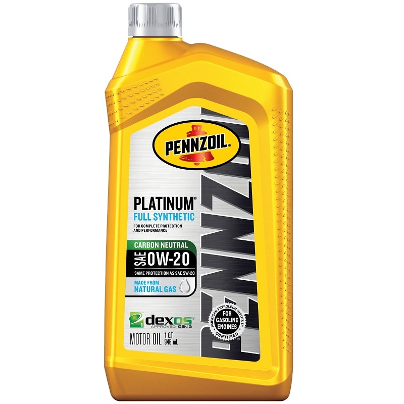 Pennzoil Platinum 550036541 Motor Oil, 0W-20, 32 oz Bottle, Pack of 6