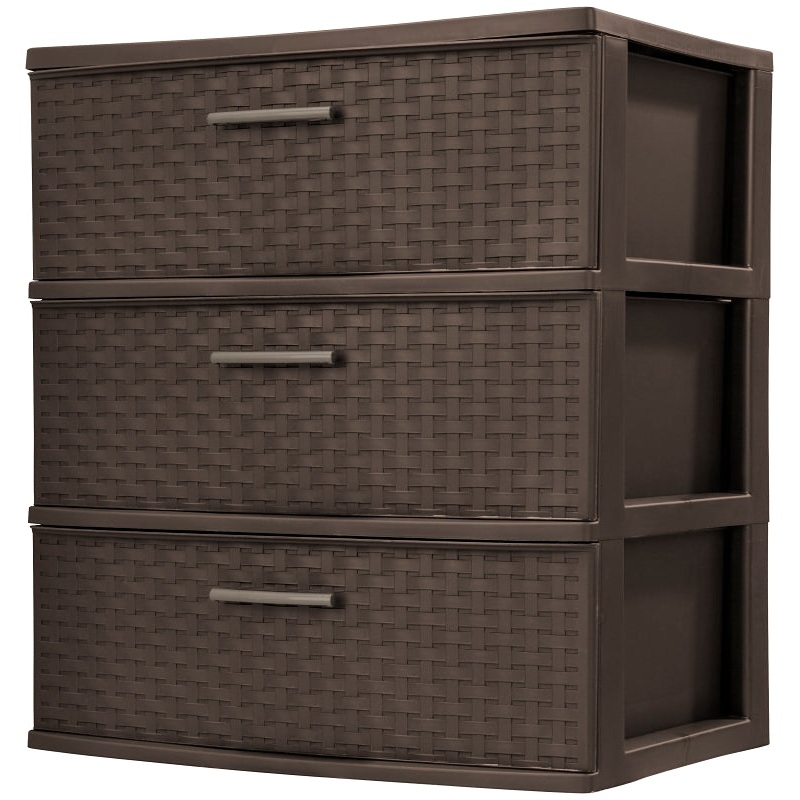 Sterilite 25306P01 Weave Drawer Tower, 3-Drawer, Plastic, Espresso, 21-7/8 in OAW, 24 in OAH, 15-7/8 in OAD