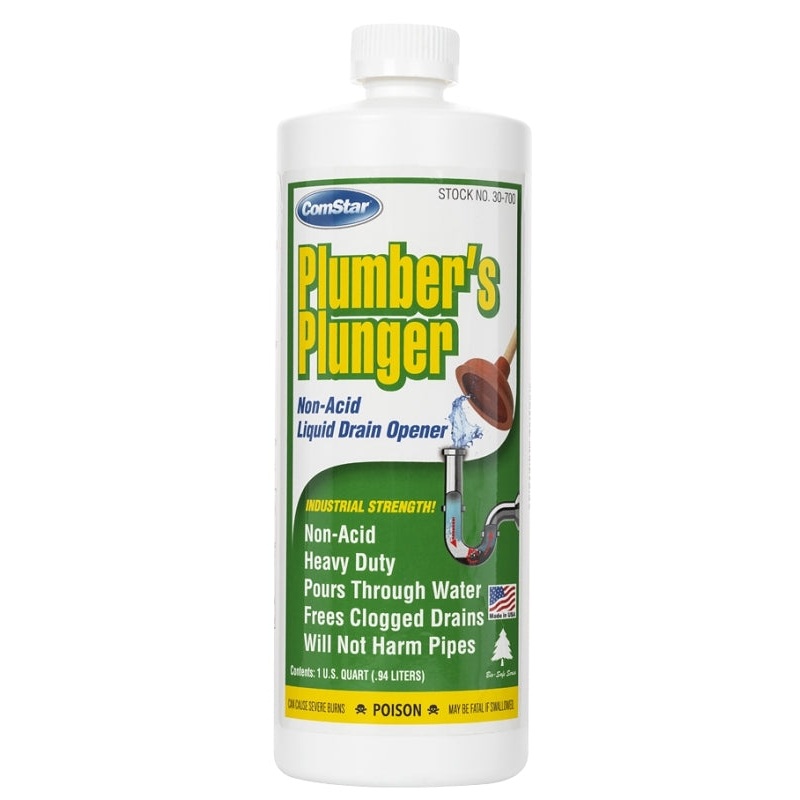 ComStar Plumber’s Plunger 30-700 Drain Opener, Liquid, Clear, Sharp, 1 qt Bottle, Pack of 12